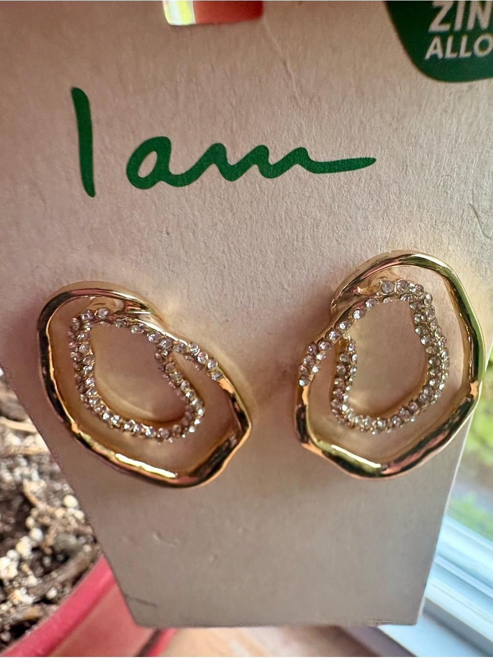 I Am Gold-Tone Crystal Open Irregular Hoop Earrings